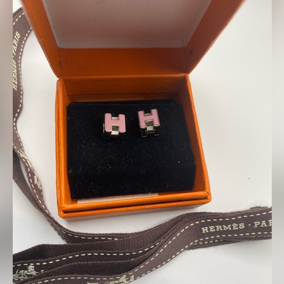 Hermes Cage d’H Cube Pink/Silver Earrings w/ Original Box & Ribbon - Picture 1 of 14